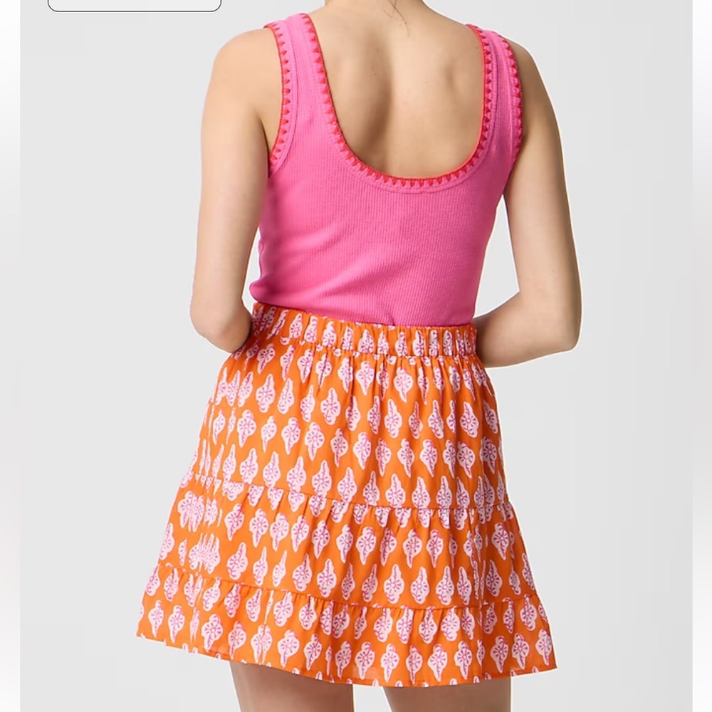 J Crew Factory Bold orange pink Tiered Ruffle Mini Skirt Size Large - Picture 3 of 11